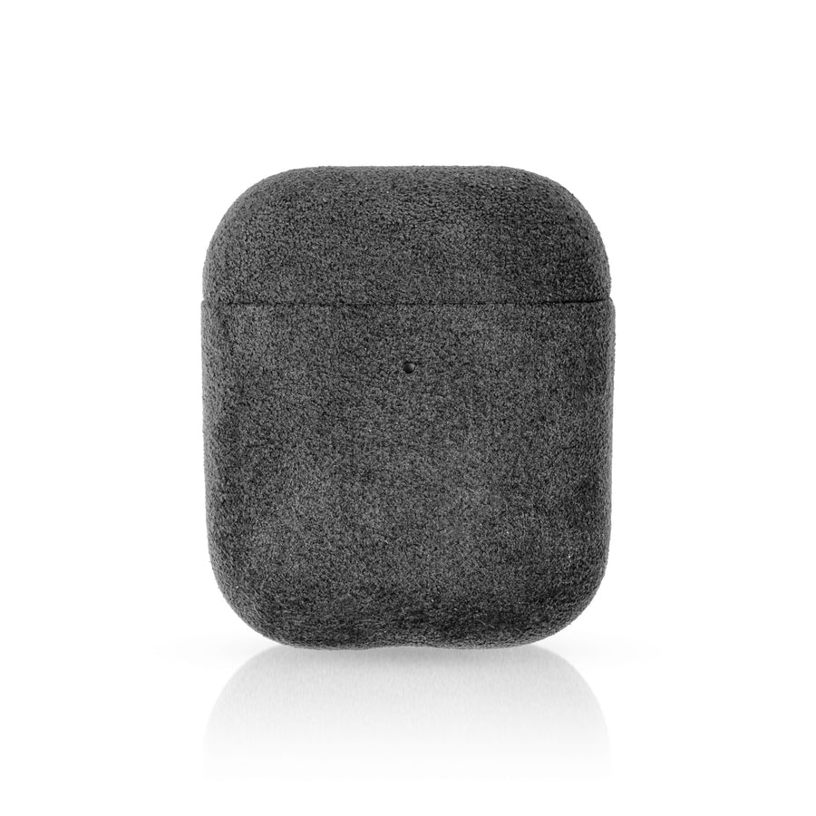 AirPods charging case protective cover made of Italian Alcantara suede leather in grey